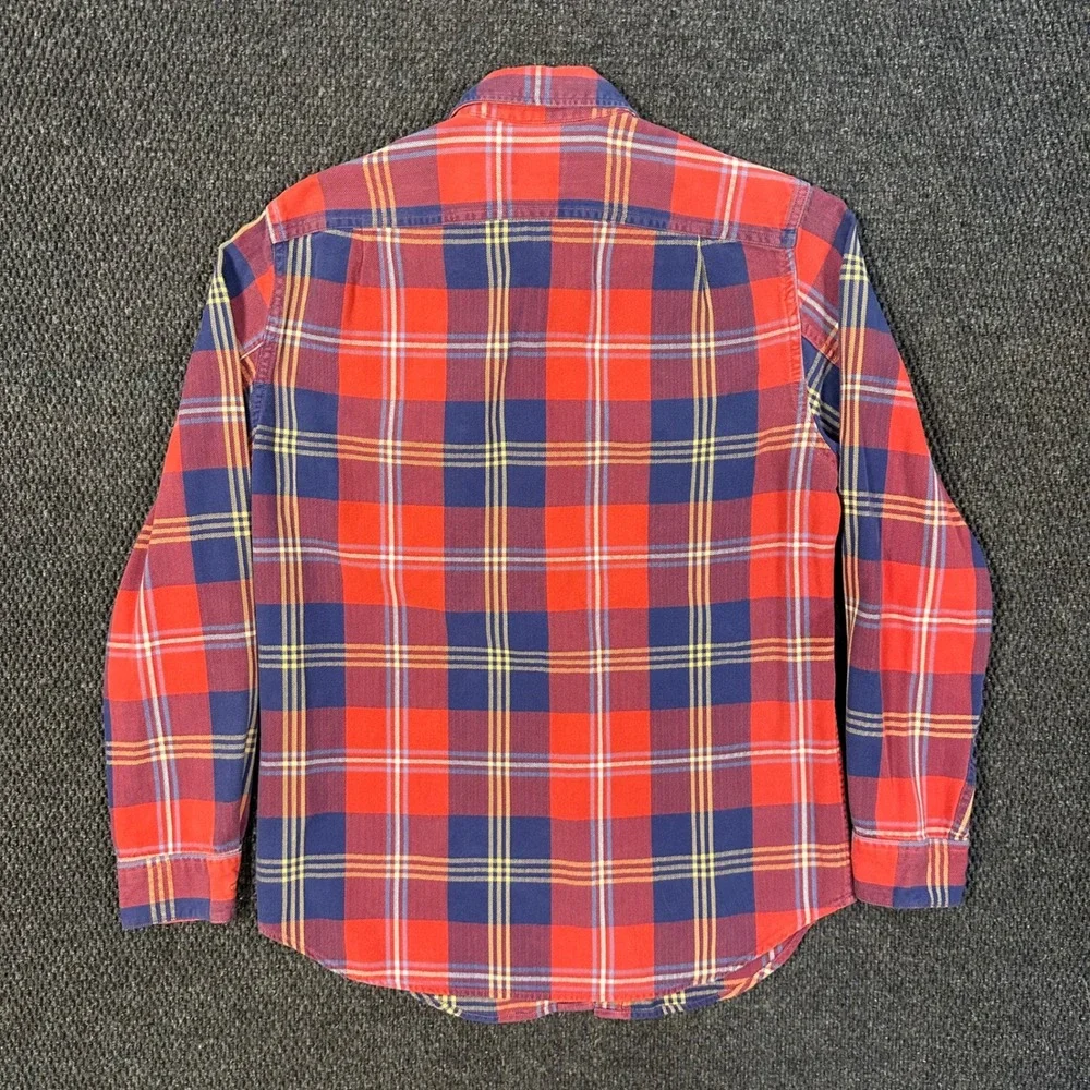J. Crew Flannel Shirts Lot of 2 Mens S Red Blue Herringbone Plaid Long Sleeve